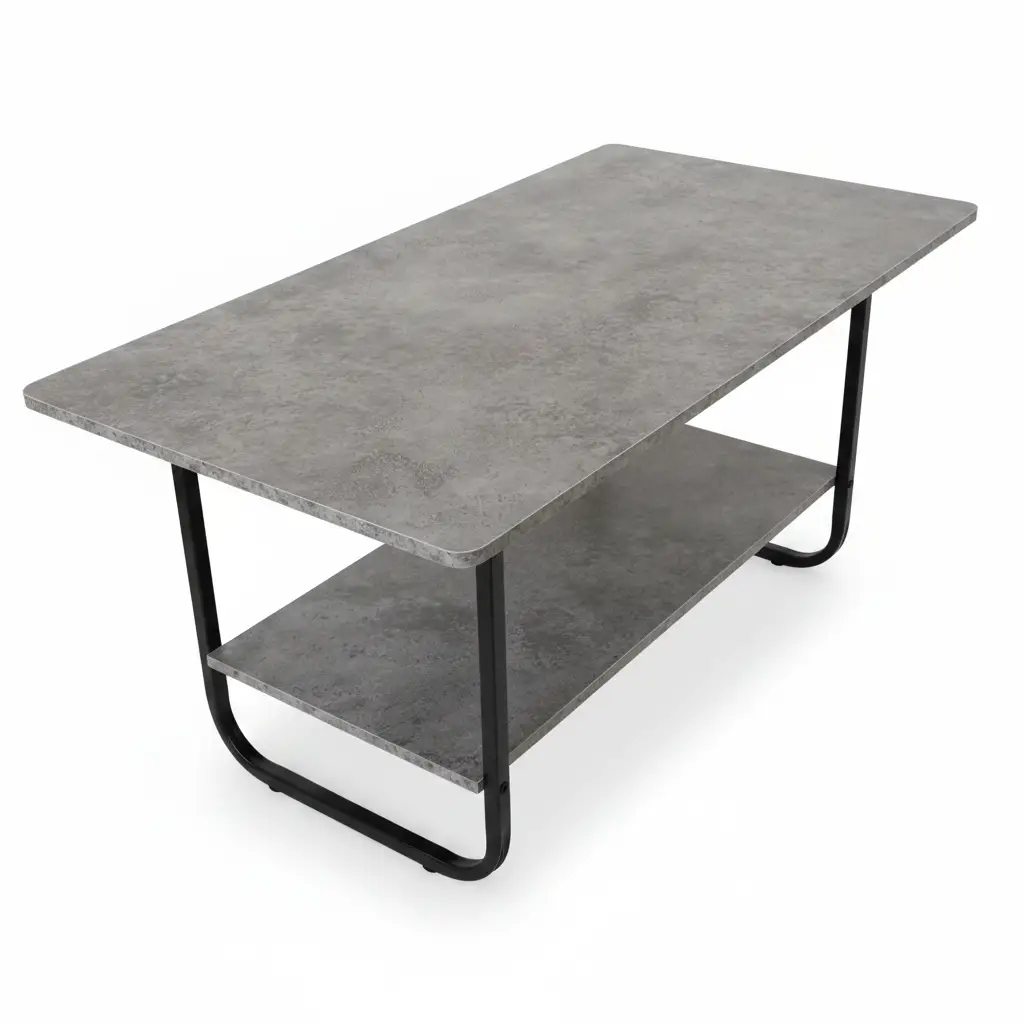 Two-Tier Coffee Table with Concrete-Effect Top & Black Frame Coffee Table Coffee Tables