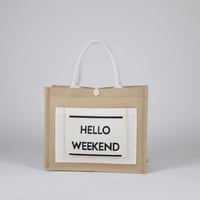 Hello Weekend Tote Bag Jute Canvas Smart Casual with Front Pocket 35x18x30cm Bags & Accessories Tote Bags