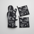 Kitchen Botanical Oven Mitt and Pot Holder 3-Piece Set Heat Resistant Black Cream Kitchen & Dining Oven Mitts & Pot Holders