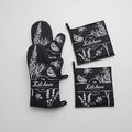 Kitchen Botanical Oven Mitt and Pot Holder 3-Piece Set Heat Resistant Black Cream Kitchen & Dining Oven Mitts & Pot Holders