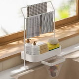 Sink Caddy - Carbon Steel with Double Towel Bars and Storage Tray White Grey Home & Garden Sink Caddies