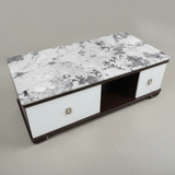 Large Marble Top Coffee Table with Cabinet Doors & Dark Wood Base Coffee Table Coffee Tables
