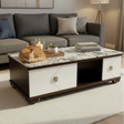 Large Marble Top Coffee Table with Cabinet Doors & Dark Wood Base Coffee Table Coffee Tables