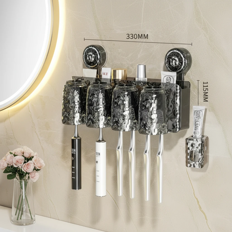 4-Cup Wall Mounted Toothbrush Holder Toothpaste Dispenser Glacier Pattern 33x19.5x11.5cm Home & Garden Toothbrush Holders