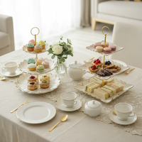 Cake Stand - 3-Tier White Ceramic Gold Rim Petal Edge Cupcake and Fruit Display Stand Kitchen & Dining Cake Stands