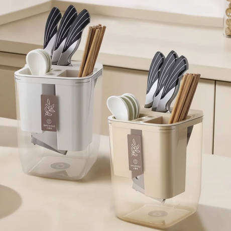 Wall-Mounted Cutlery Organizer with Drainage and Chopstick Holder Kitchen & Dining Kitchen Utensil Holders