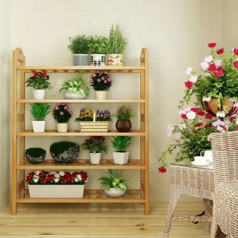Shoe Rack - 5 Layer Bamboo Entryway Plant Stand 50x24x86cm Natural Furniture Shoe Racks