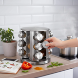 12-Jar Rotating Stainless Steel Spice Rack Tower 3-Tier 360° Swivel Kitchen & Dining Spice Organizers
