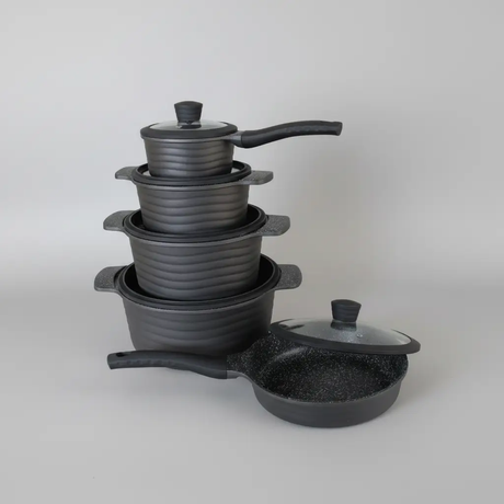 Cookware Set - 10-Piece Edenburg Heavy Duty Non-Stick Induction Bottom Granite Black Kitchen & Dining Cookware Sets