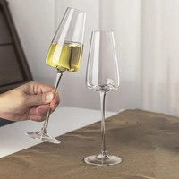 Champagne Glass Set - 2pc 280ml Crystal Clear Long Stem Tapered Bowl Wine Flute Kitchen & Dining Champagne Glasses