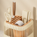 360° Rotating Cutlery Chopstick Holder Detachable Drain Insert 16.5x16.5x20cm White Cream Green Kitchen & Dining Kitchen Utensil Holders