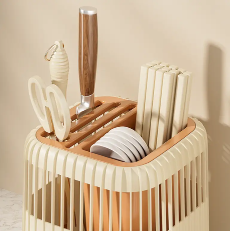 360° Rotating Cutlery Chopstick Holder Detachable Drain Insert 16.5x16.5x20cm White Cream Green Kitchen & Dining Kitchen Utensil Holders