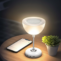 Wine Glass Bluetooth 5.0 Speaker LED Bedside Lamp 6 Colour Atmospheric Light FM Radio USB White Gold Home & Garden Bedside Lamps