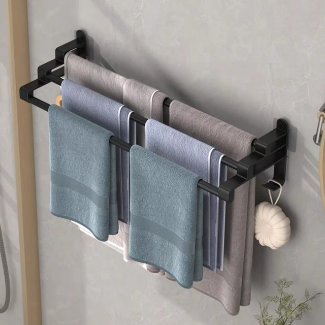 3-Layer Wall Mounted Towel Rack 60x16.5x12.5cm ABS Carbon Steel Adhesive or Screw Black White Home & Garden Towel Racks