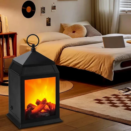 Vintage LED Fireplace Lantern Lamp with Flame Effect Home & Garden Table Lamps