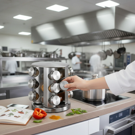 12-Jar Rotating Stainless Steel Spice Rack Tower 3-Tier 360° Swivel Kitchen & Dining Spice Organizers