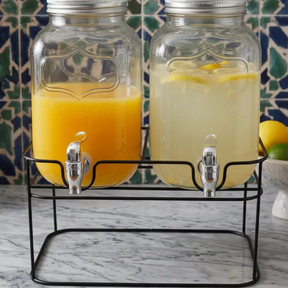 Juice Dispenser - 2-in-1 Double Mason Jar Glass Dispenser with Black Metal Stand Kitchen & Dining Beverage Dispensers