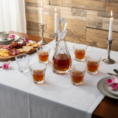 Decanter Set - 7-Piece Crystal Clear Diamond Cut Decanter with 6 Whisky Glasses Gift Box Kitchen & Dining Decanters