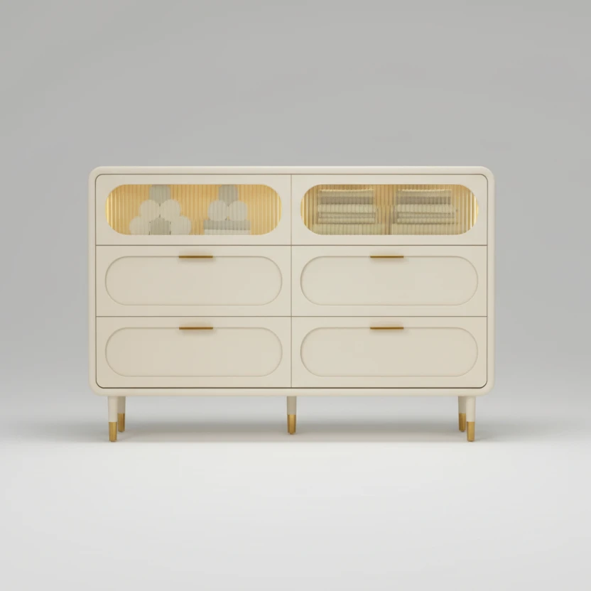 Dresser - Modern 100cm x 40cm x 68cm with 6 Drawers & LED Lighting Furniture Dressers