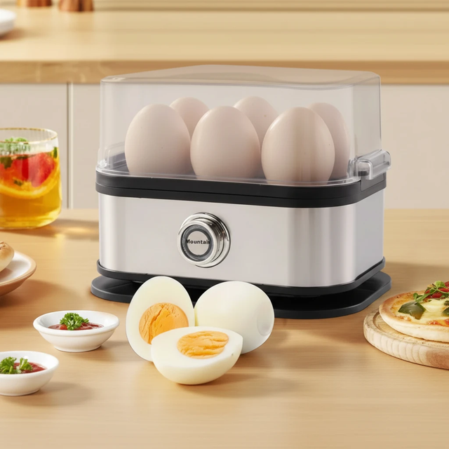Mountal Electric Egg Boiler 6-Egg Stainless Steel with Timer and Water Measuring Cup 18.5x13x13.5cm Kitchen & Dining Egg Cookers