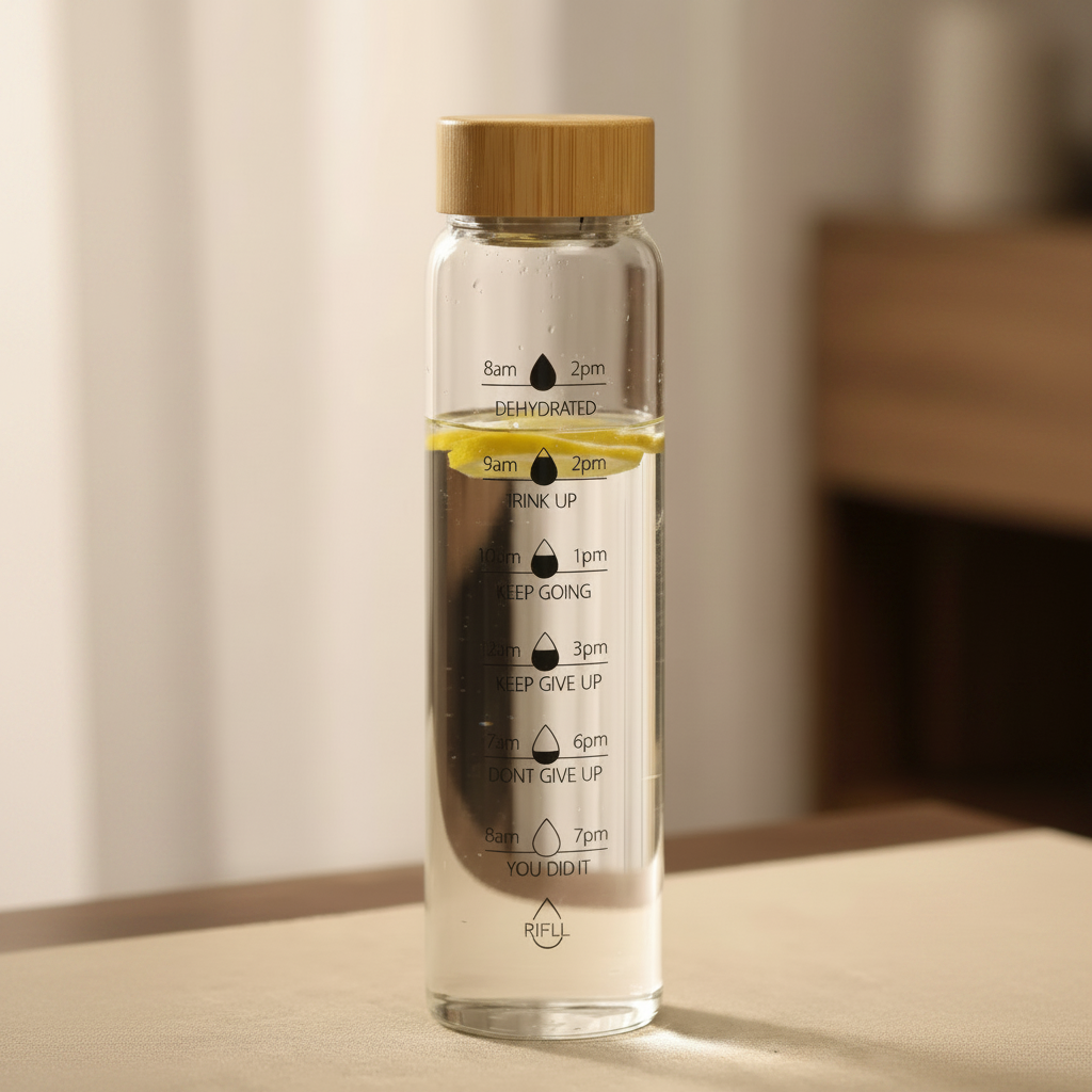 Water Bottle - 1000ml Motivational Borosilicate Glass with Bamboo Lid and Filter Clear Kitchen & Dining Water Bottles