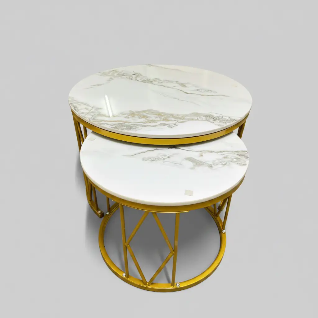 Round Marble-Effect Nesting Coffee Tables with Gold Frame (Set of 2) Coffee Table Coffee Tables