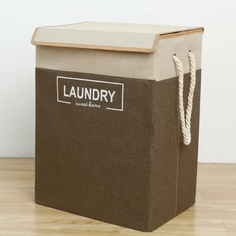 Laundry Basket - Sweet Home Foldable with Lid Cotton Linen 56x30x42cm Home & Garden Laundry Baskets