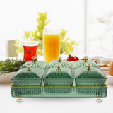 7-Piece Acrylic Square Candy Serving Bowl Set with Dome Lids Crystal Diamond Knobs Gold Trim Rectangular Tray Black Green Kitchen & Dining Serving Trays
