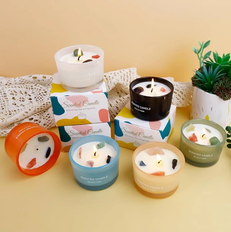 Crystal Stones Scented Candle 270g Natural Wax Aromatherapy Stress Relief Gift Home & Garden Candles