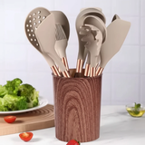 11-Piece Silicone Kitchen Utensil Set with Wood-Grain Handle and Storage Holder Kitchen & Dining Kitchen Utensil Sets