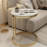 Side Table - Round Marble Top with Gold C-Frame and Circular Ring Base Furniture End Tables