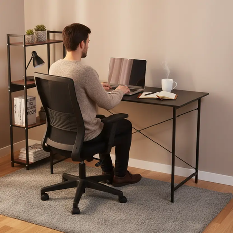 Industrial Study Desk with 4-Tier Side Shelves Study Desk Desks
