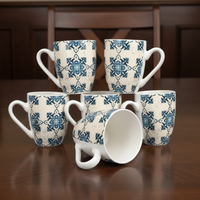 6 Piece Moroccan Tile Pattern Ceramic Mugs 370ml Kitchen & Dining Mugs