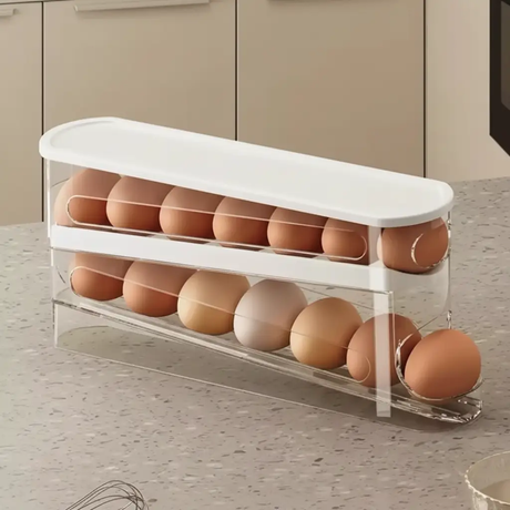 Egg Dispenser - Double Layer Auto-Rolling Fridge Door Rack 20-Egg Clear Kitchen & Dining Food Storage Accessories
