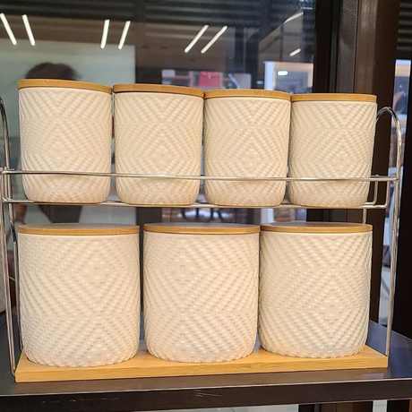 Luxury 8-Piece Ceramic Canister Set with Bamboo Lids and Tray 7 Canisters Kitchen Storage Kitchen & Dining Food Storage Containers