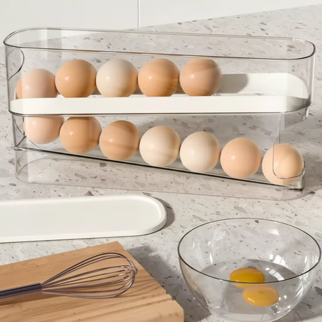 Egg Dispenser - Double Layer Auto-Rolling Fridge Door Rack 20-Egg Clear Kitchen & Dining Food Storage Accessories