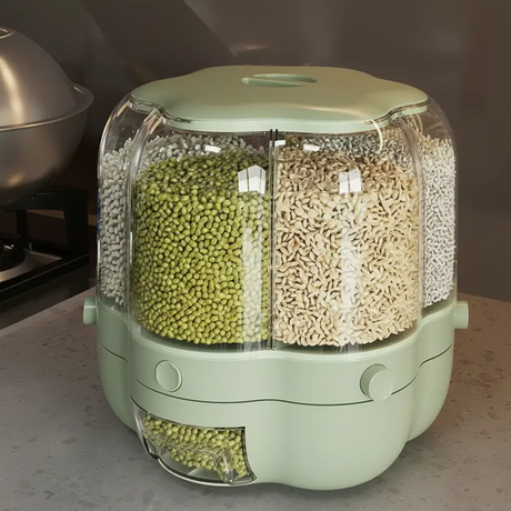 360° Rotating 6-Grid Cereal Grain Dispenser 6.5kg BPA-Free 26.3x27cm Mint Green Kitchen & Dining Food Storage Containers
