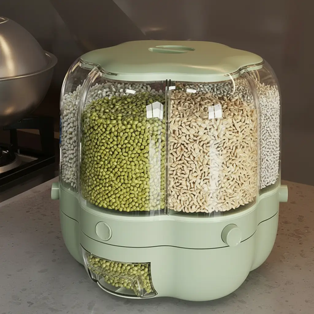360° Rotating 6-Grid Cereal Grain Dispenser 6.5kg BPA-Free 26.3x27cm Mint Green Kitchen & Dining Food Storage Containers