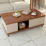 Coffee Table - Wood Effect Top 2-Door with Open Centre Shelf Cream Brown Furniture Coffee Tables