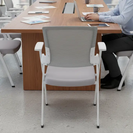 Visitor Chair - Mesh Back Stackable with White Steel Frame and Padded Armrests Furniture Armchairs