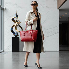 Croc Embossed PU Leather Tote Handbag 45x13x29cm Work Party Travel Chic Red Bags & Accessories Shopper Bags