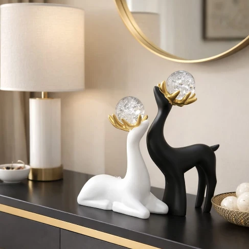Crystal Sika Deer Home Ornament - Gold Horns Decor Set Home & Garden Figurines