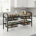 Under-Sink Organizer - 2-Tier Expandable Metal Rack with 2 Pull-Out Wire Baskets and Adjustable Shelves Black Home & Garden Kitchen Organizers