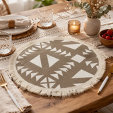 Table Mat Set - 6pc Handmade Cotton Linen Aztec Fringe Double Sided Black Brown 35x250cm Home & Garden Placemats