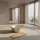 Salad Bowl - Ceramic with Bamboo Stand and 2 Spoons Kitchen & Dining Serveware