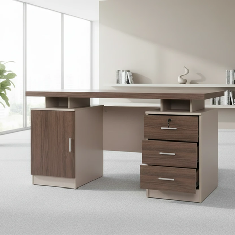 Office Desk - Modern 1.4m with Drawers & Storage Furniture Desks