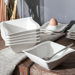 6 Piece White Porcelain Bowl Set with Elegant Ridged Design Kitchen & Dining Bowls