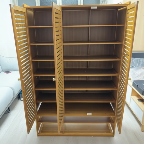 Shoe Cabinet - 10-Tier Bamboo 3 Slatted Door with Open Bottom Shelf 139x88x32cm Walnut Brown Furniture Storage Cabinets & Lockers