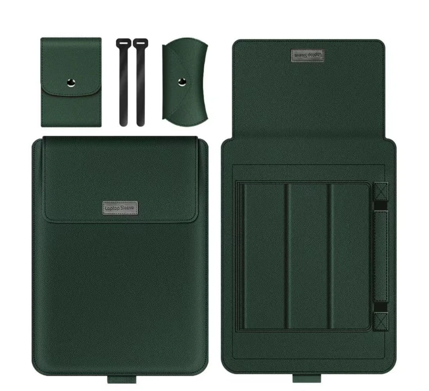 3-in-1 Laptop Sleeve Stand Mouse Pad PU Leather Brown Grey Black Green Blue Office Furniture Computer Covers & Skins