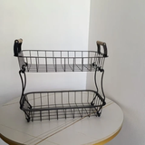 2-Tier Nordic Wire Fruit Basket Rack Wooden Handles Banana Holder Black 39x22x33cm Kitchen & Dining Kitchen Counter & Beverage Station Organizers